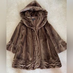 Very warm Hooded winter faux mink coat, Jones New York, size L